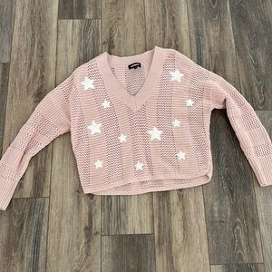 Express Cropped Pink Sweater With White Stars, Small
